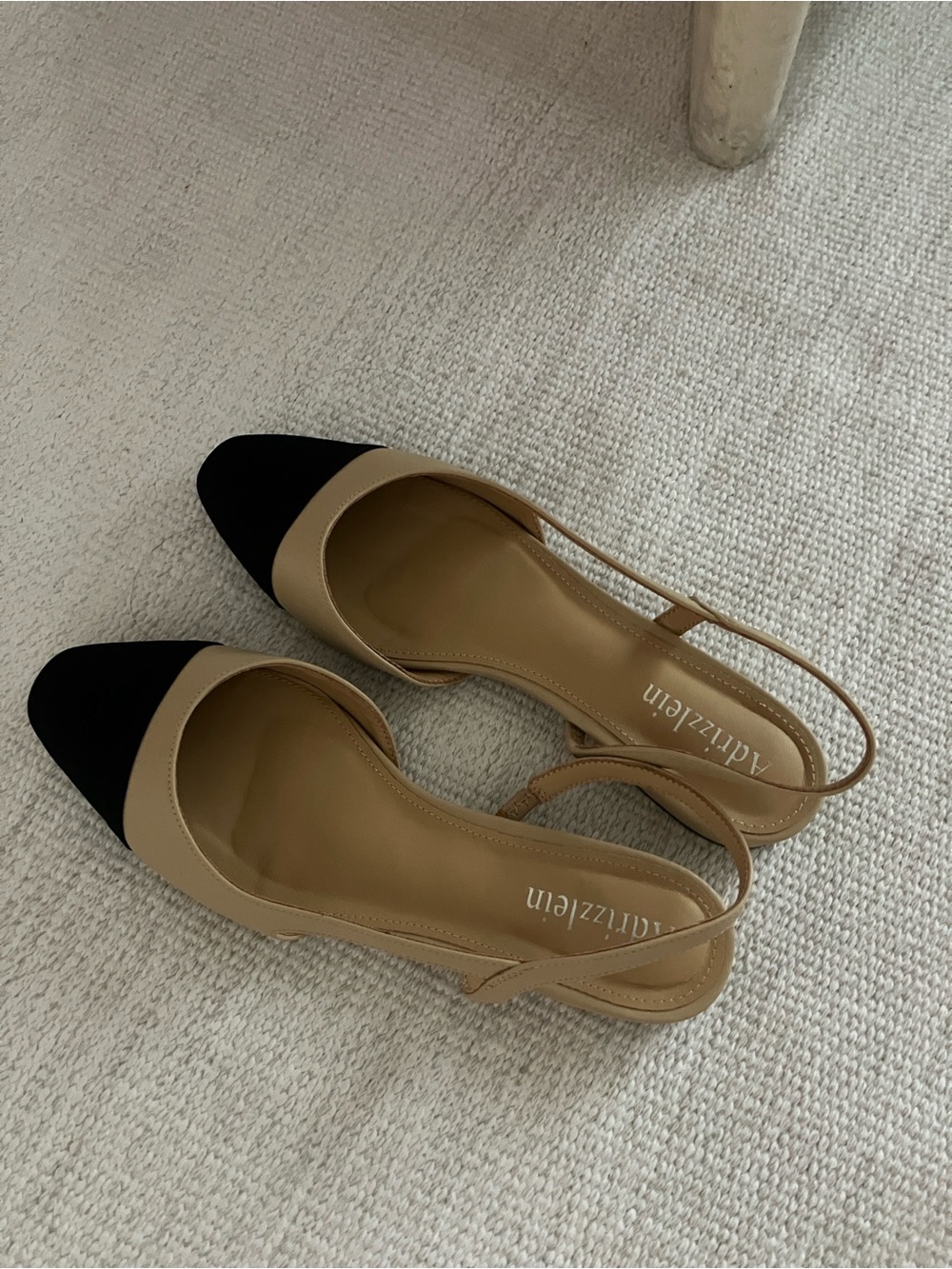 Beige and Black Two-Tone Slingback Heels